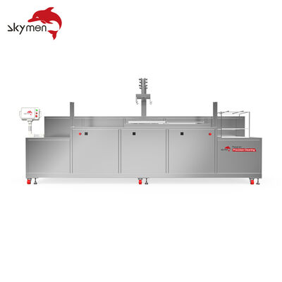 Sistema automático de limpieza por ultrasonido de 4 depósitos para piezas de precisión con brazo robótico PLC, calefacción, filtración y secado